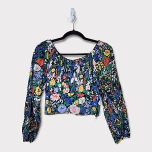NEW Banjanan Vivian Floral Puff Sleeve Cotton Top Bold Reosrt Womens XS